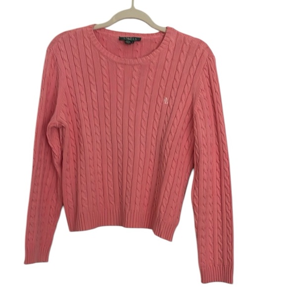 Lauren Ralph Lauren Sweaters - Lauren Ralph Lauren Pink Cropped Cable Knit Crew Neck Sweater made in Hong Kong